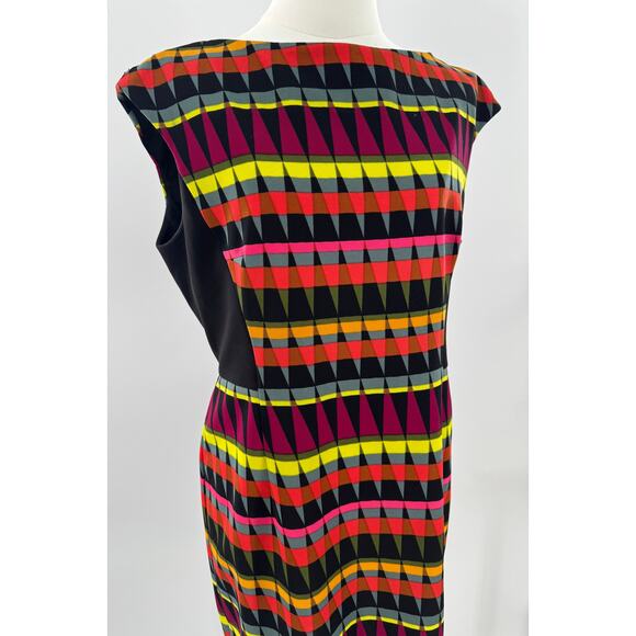 London Times Black Multi Geometric Sleeveless Dress Knee Length Sheath 14 - Picture 2 of 10